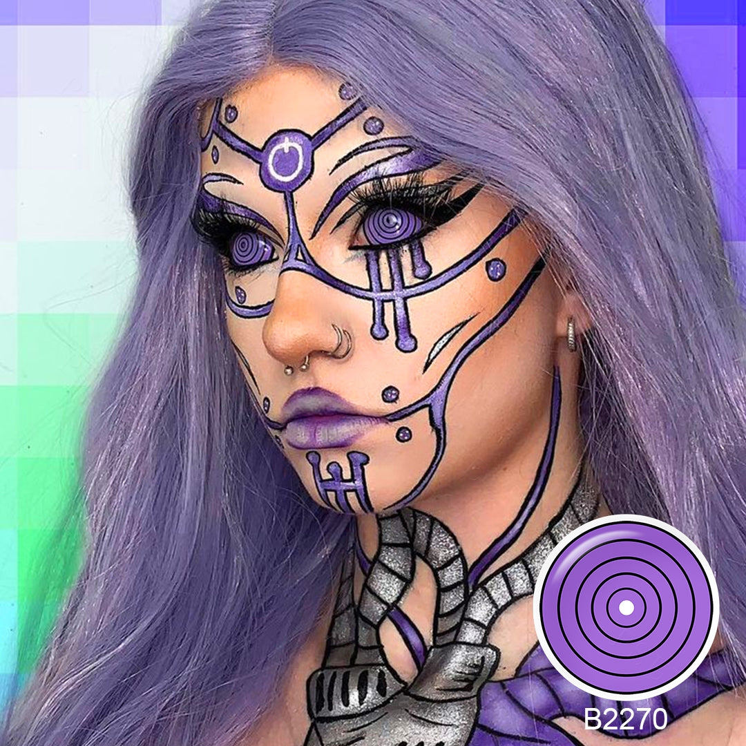 A display of Anime colored contact lenses , shown both as a lens swatch and wearing comparison in a close-up of a model's eye , with the color names labeled beneath each image.