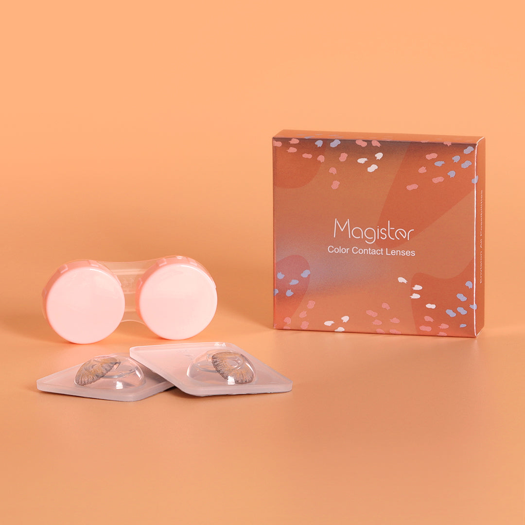 Product package presenting Elves colored contact lenses package 2pcs lenses plus 1pcs case