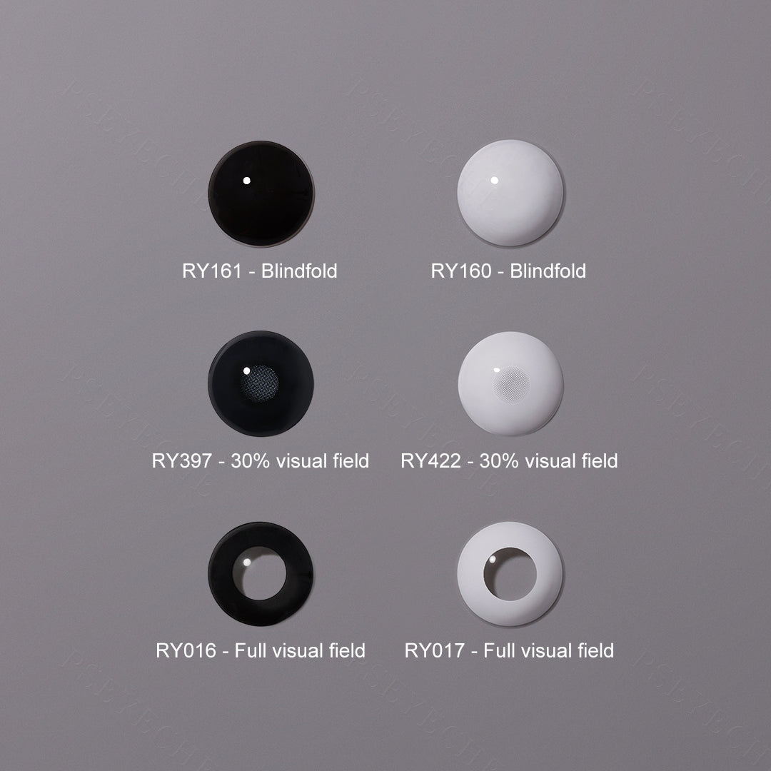 Grid layout of Dead Eye Lens in various shades with each lens' color code and visual field.