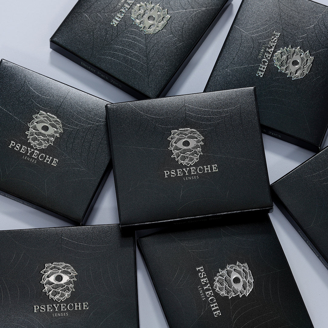 display a pseyeche Star anise Costume Contacts black package box with shine and beautiful pattern ,one box contain with 2 pcs lenses