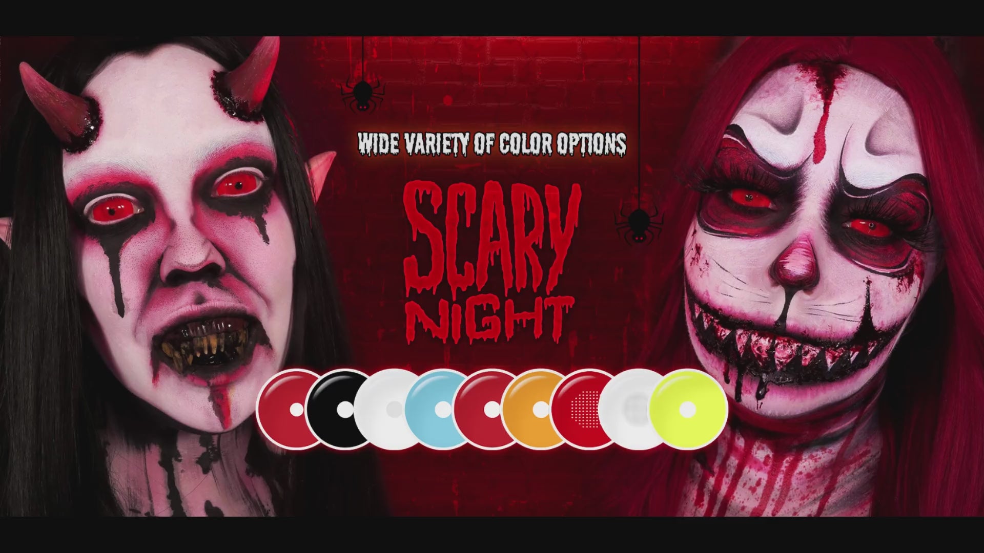 Product video presenting a range of Anime Sharingan Costume Contacts, featuring close-up views of the lenses in various shades and demonstrating how they appear when applied to the eyes.