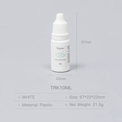 10ML eye drops are placed on a gray plane, showing the dimensions of the inner bottle of 10ML eye drops and describing them with text
