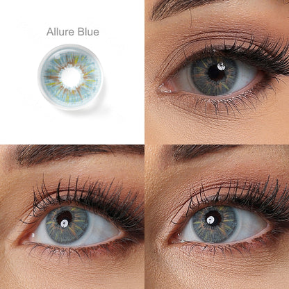 Allure Blue Colored Contacts 4 Variants Grid Close Up