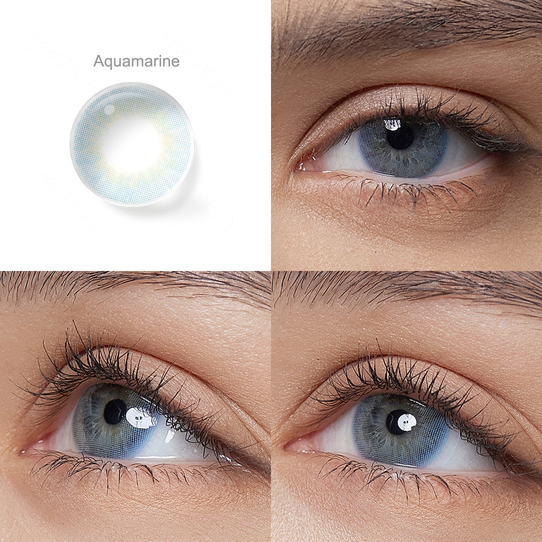 showcase of Aquamarine in model eye wearing 