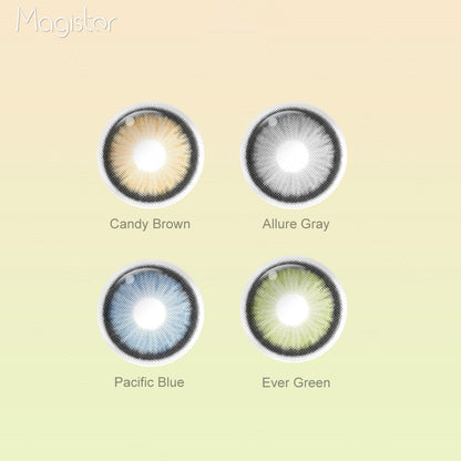 Diamond N contact lenses of 4 colors: Candy Brown,Allure Gray, Pacific Blue and Ever Green.
