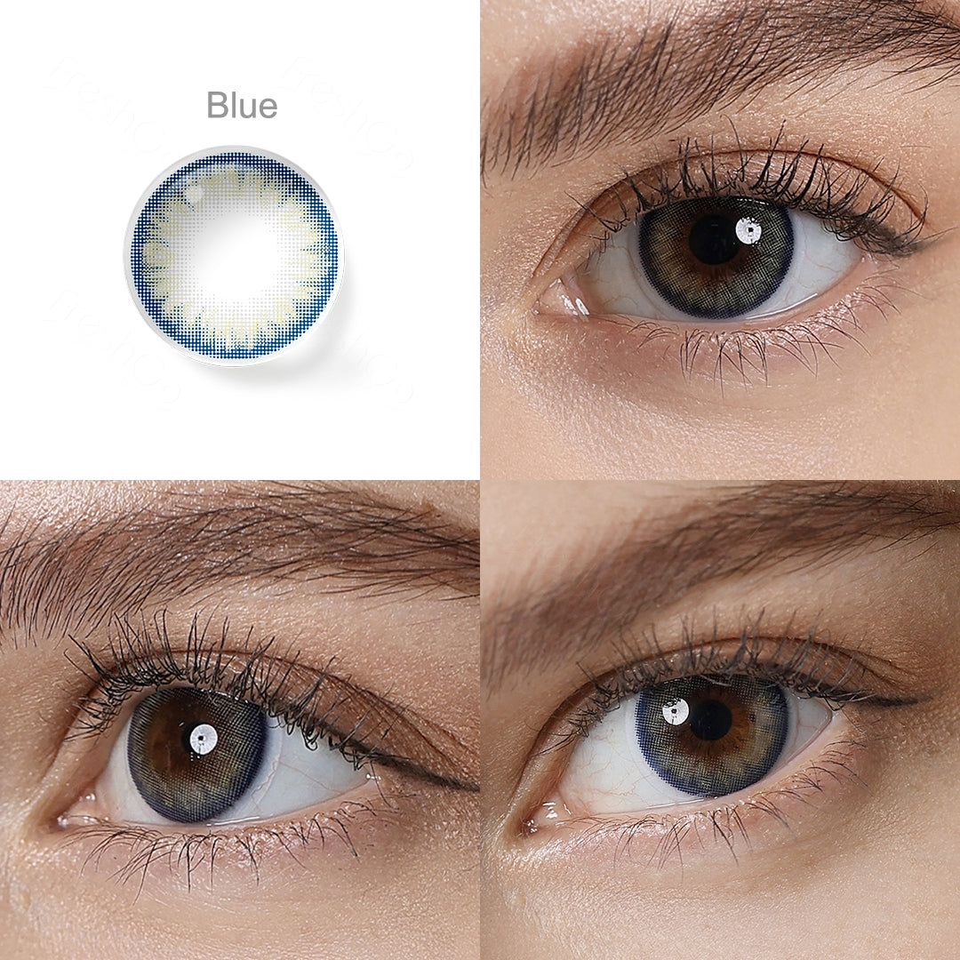 showcase of Blue in model eye wearing