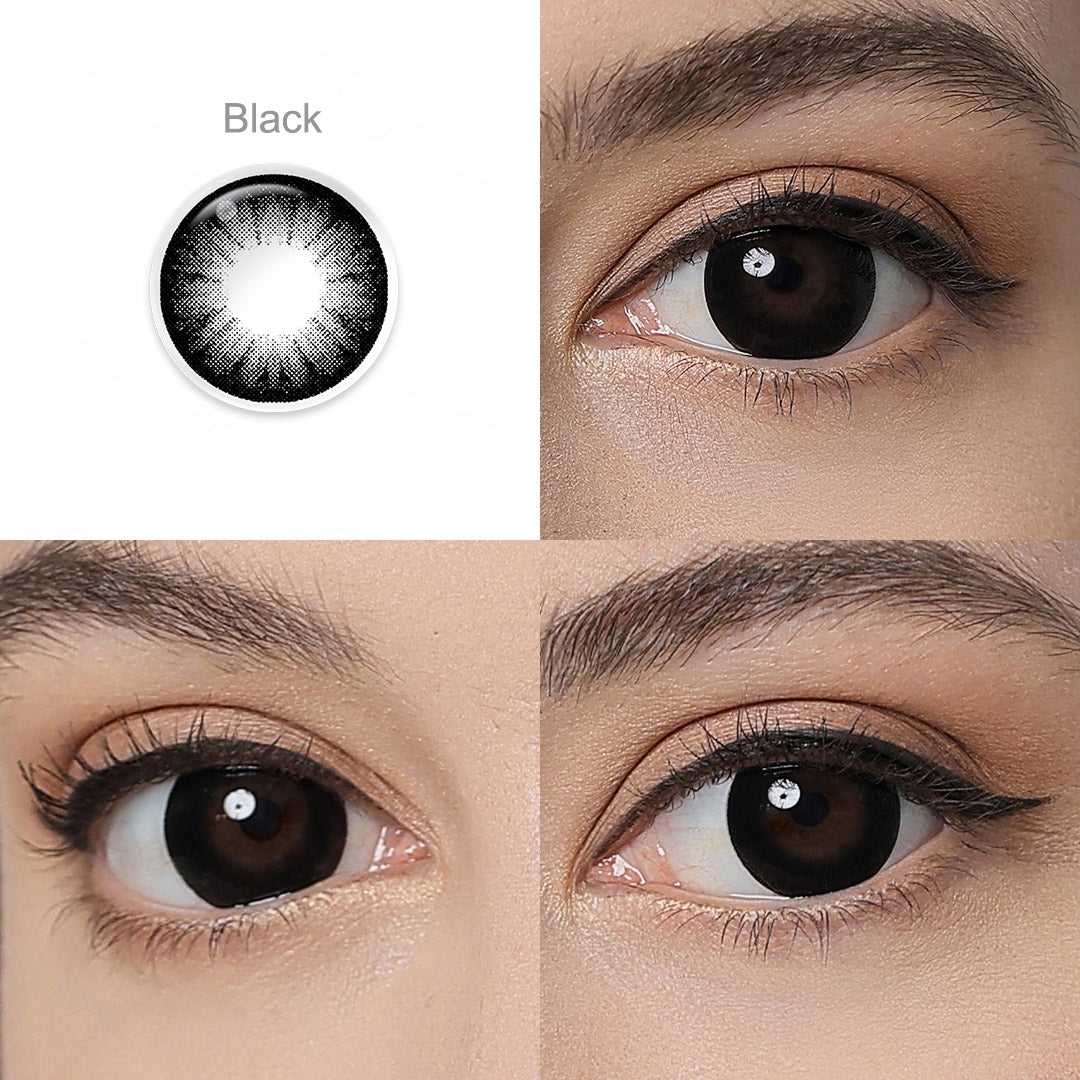 Black Colored Contacts 4 Variants Grid Close Up