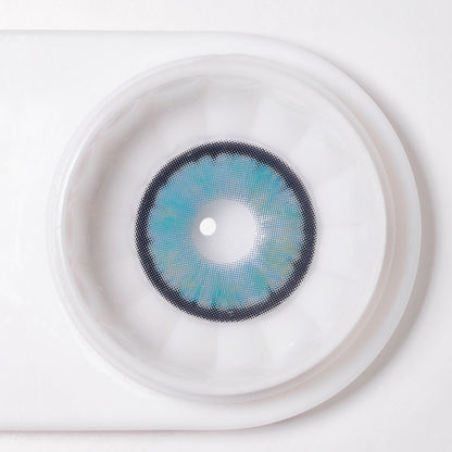 1 pcs lenses of ChainSaw Man  contact lenses on a white surface, showing the details of the lens pattern from the front and back