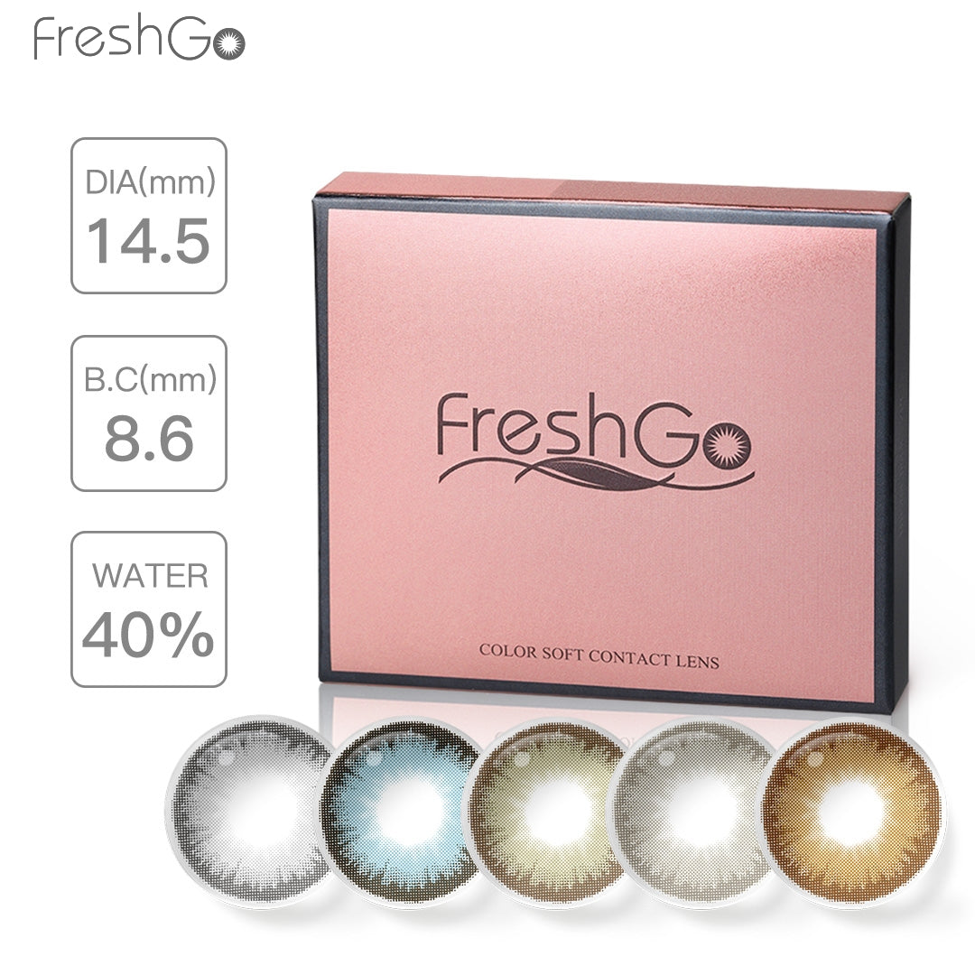 display a Freshgo DIAMOND contact lenses pink package box with shine and beautiful pattern ,one box contain with 2 pcs lenses 