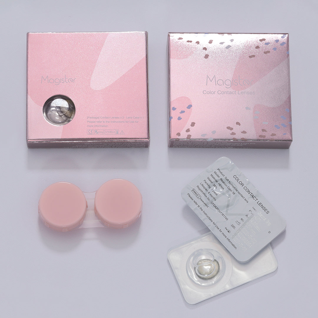 Package for Delight eye contact lens, 1PC in blister, 2PCS of lenses and 1 lens case inside.