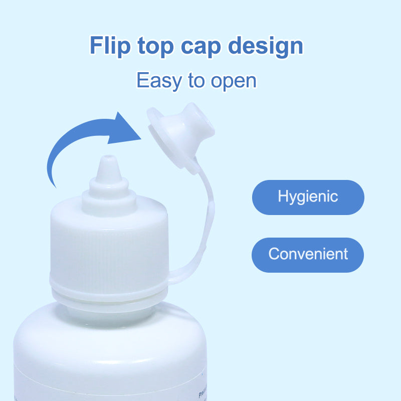 Showing the smart design of the Magister eye solution, with a flip top cap, easy to open it for users