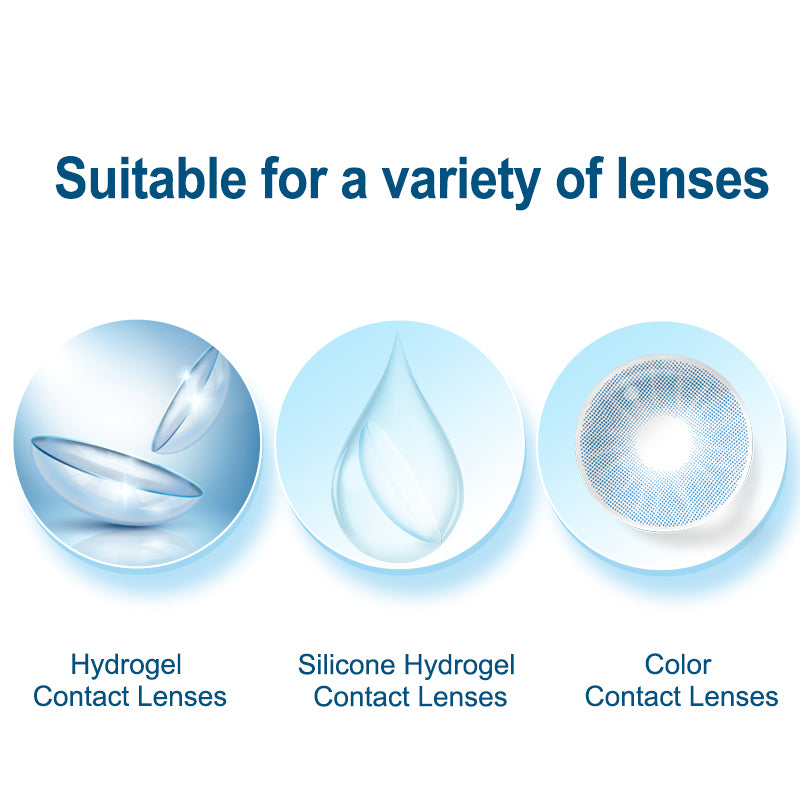 Eye solution is suitable for a variety of lenses, for example: Hydrogel Contact Lenses, Silicone Hydroge Contact Lenses, Color Contact Lenses