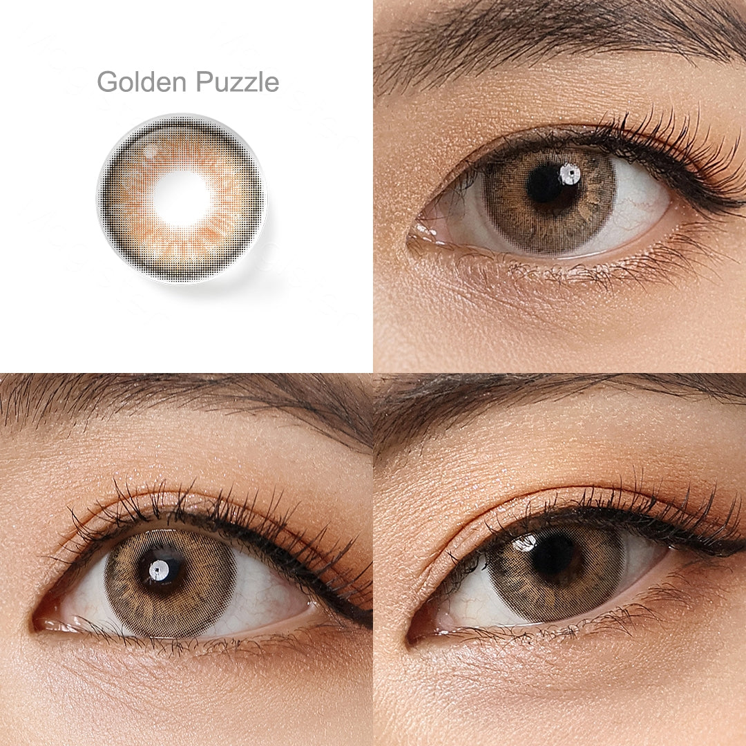 IRIS II series Golden Puzzle Colored Contacts 4 Variants Grid Close Up
