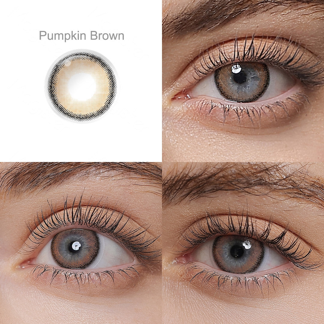 Pumpkin Brown Colored Contacts 4 Variants Grid Close Up
