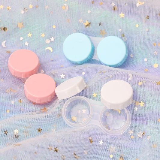 A contact lenses case is a small, compact container designed for storing and safeguarding contact lenses.which have three colors ,pink blue and white