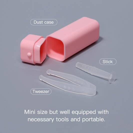 product presenting of contact lens case with tweezers & applicator.  