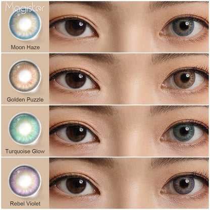 eye effect of IRIS II series colored contacts comparing before and after
