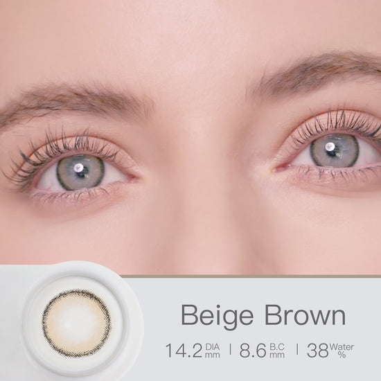 Product video presenting a range of ROZE AIRY colored contact lenses, featuring close-up views of the lenses in various shades and demonstrating how they appear when applied to the eyes.