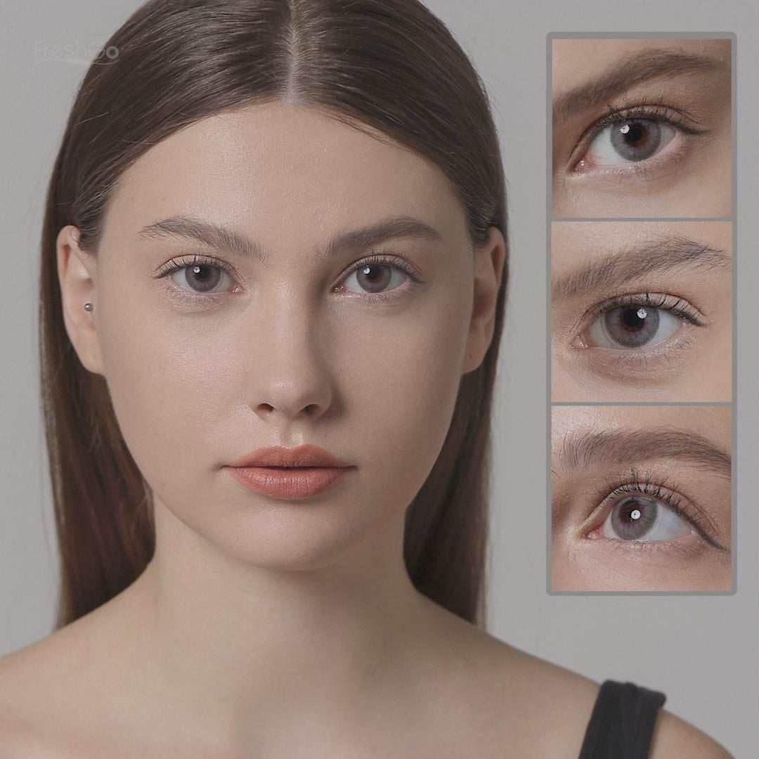 Product video presenting a 5 kinds of hot sales ELITE colored contact lenses, featuring close-up views of the lenses in various shades and demonstrating how they appear when applied to the eyes of model girls.