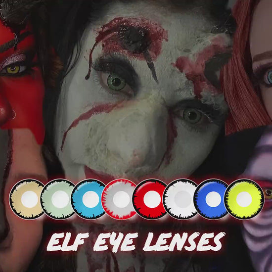 Product video presenting a range of Cosplay Elf Eye Lenses, featuring close-up views of the lenses in various shades and demonstrating how they appear when applied to the eyes.