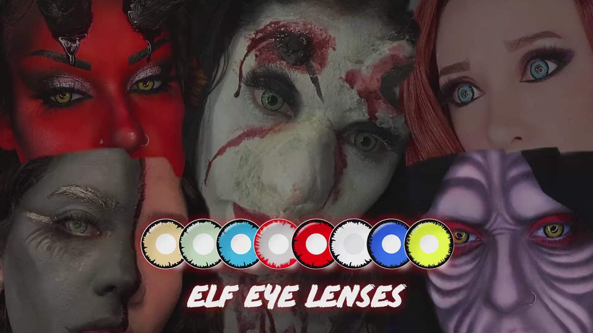 Product video presenting a range of Cosplay Elf Eye Lenses, featuring close-up views of the lenses in various shades and demonstrating how they appear when applied to the eyes.