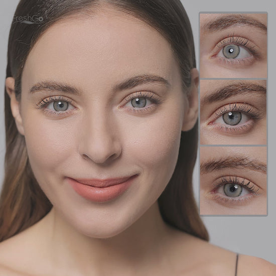 Product video presenting a range of Roze Airy colored contact lenses, featuring close-up views of the lenses in various shades and demonstrating how they appear when applied to the eyes.