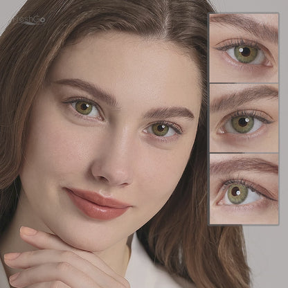 Product video presenting a range of Symphony colored contacts, featuring close-up views of the lenses in various shades and demonstrating how they appear when applied to the eyes.