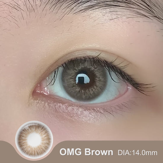 Product video presenting a range of OMG colored contact lenses, featuring close-up views of the lenses in various shades and demonstrating how they appear when applied to the eyes.